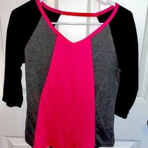 Hot Pink, Gray & Black Striped Top